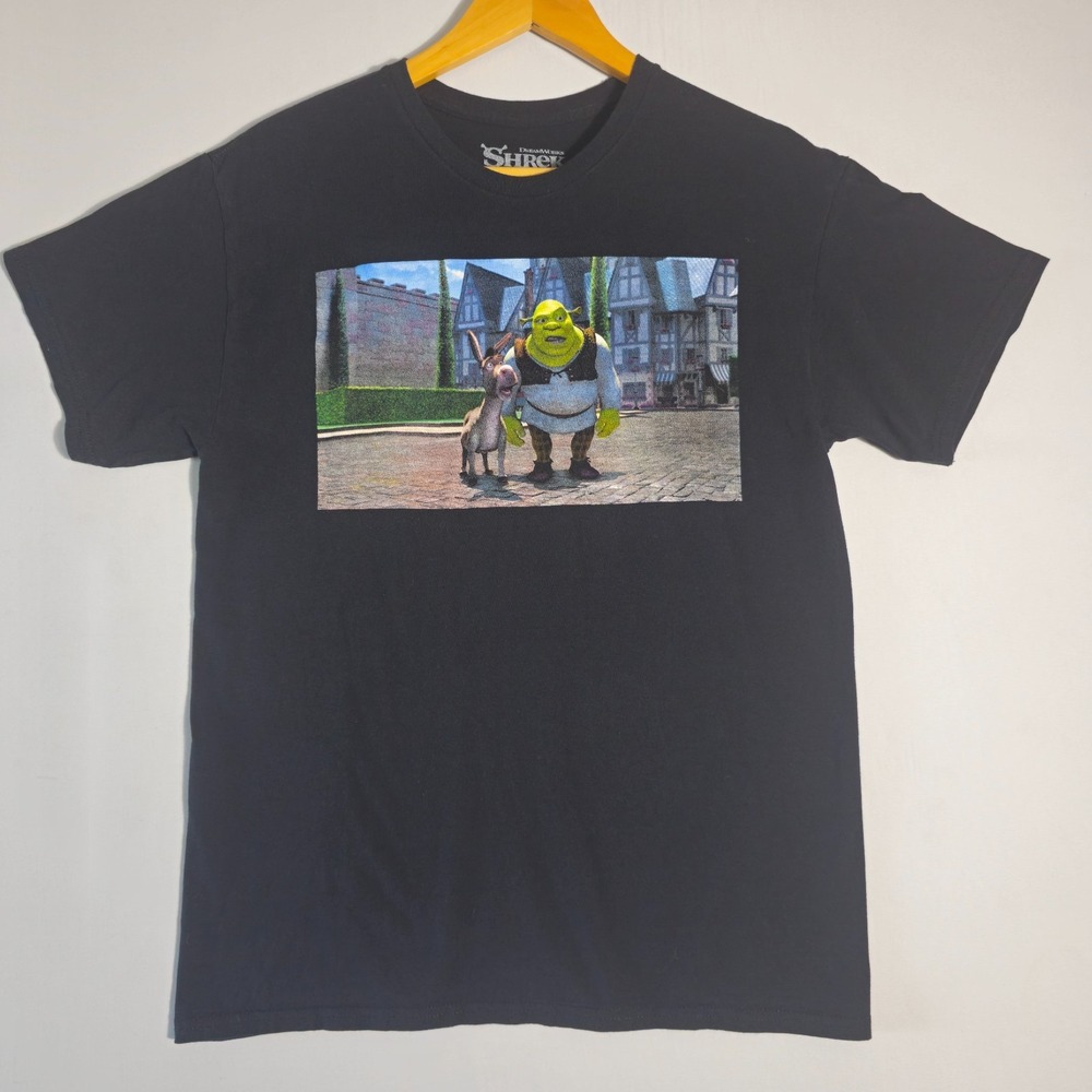 DreamWorks Shrek & Donkey Duloc T-Shirt Mens Medium Black Cotton Short Sleeve